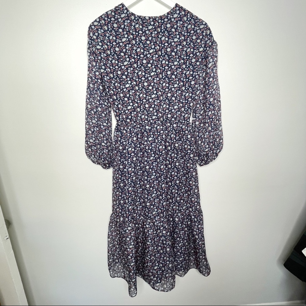 Madewell Navy Floral Tie-Waist Midi Dress Harvest - Picture 8 of 10